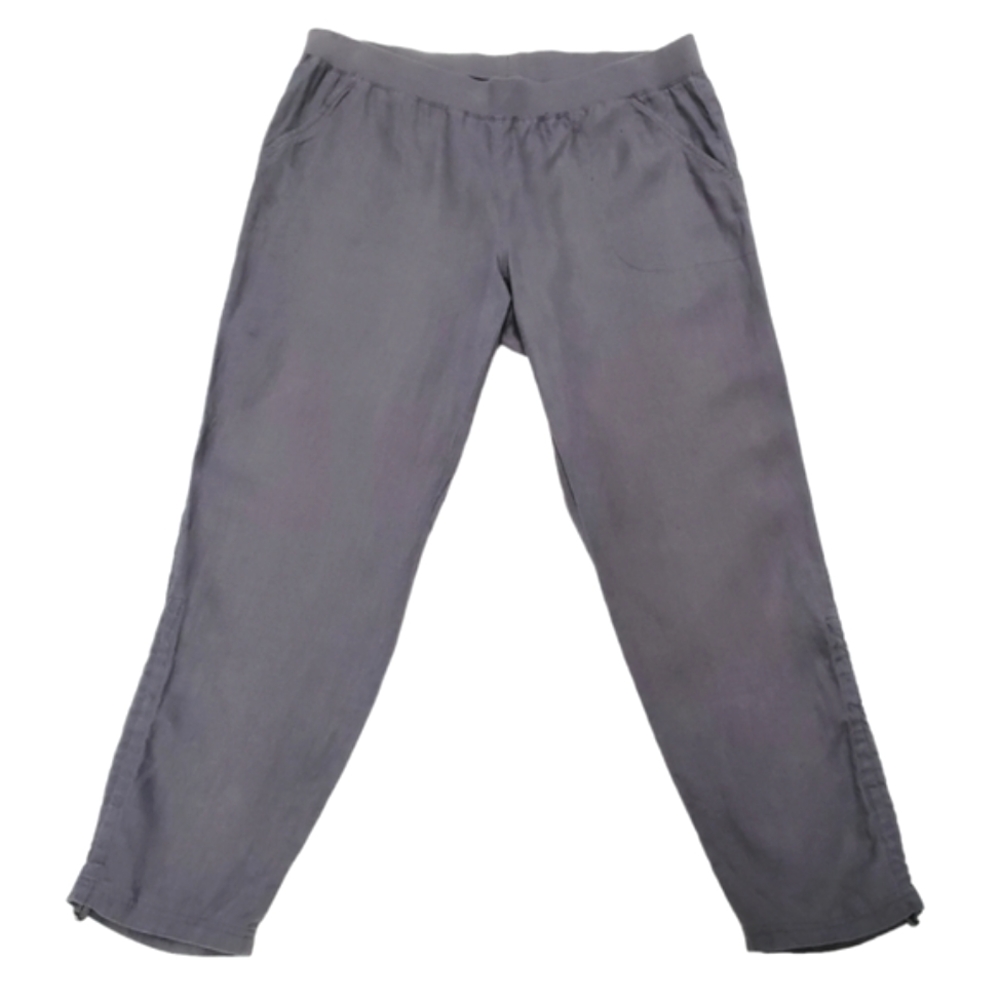 Ellen Tracy Grey Casual Linen Pull On Ankle Pants with Pockets Size L